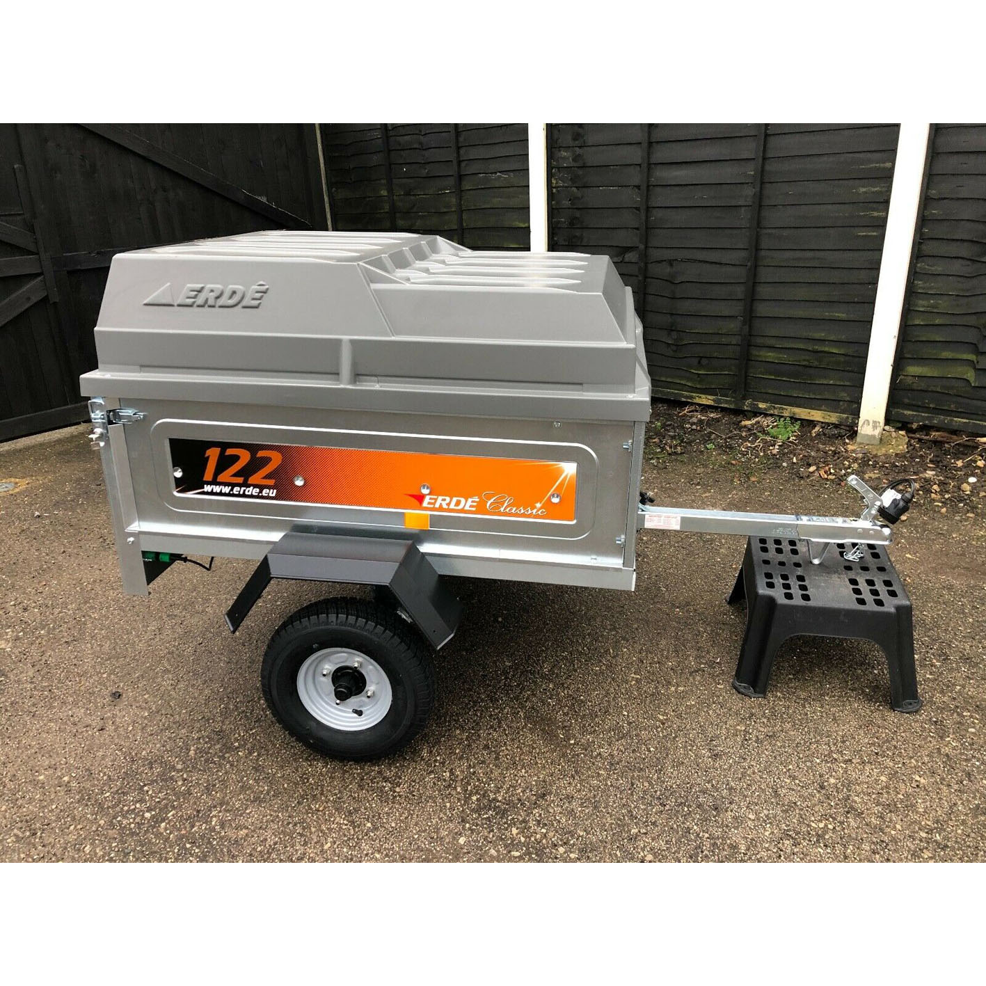 Newly assembled Erde 122 box car camper trailer with lockable ABS hard top