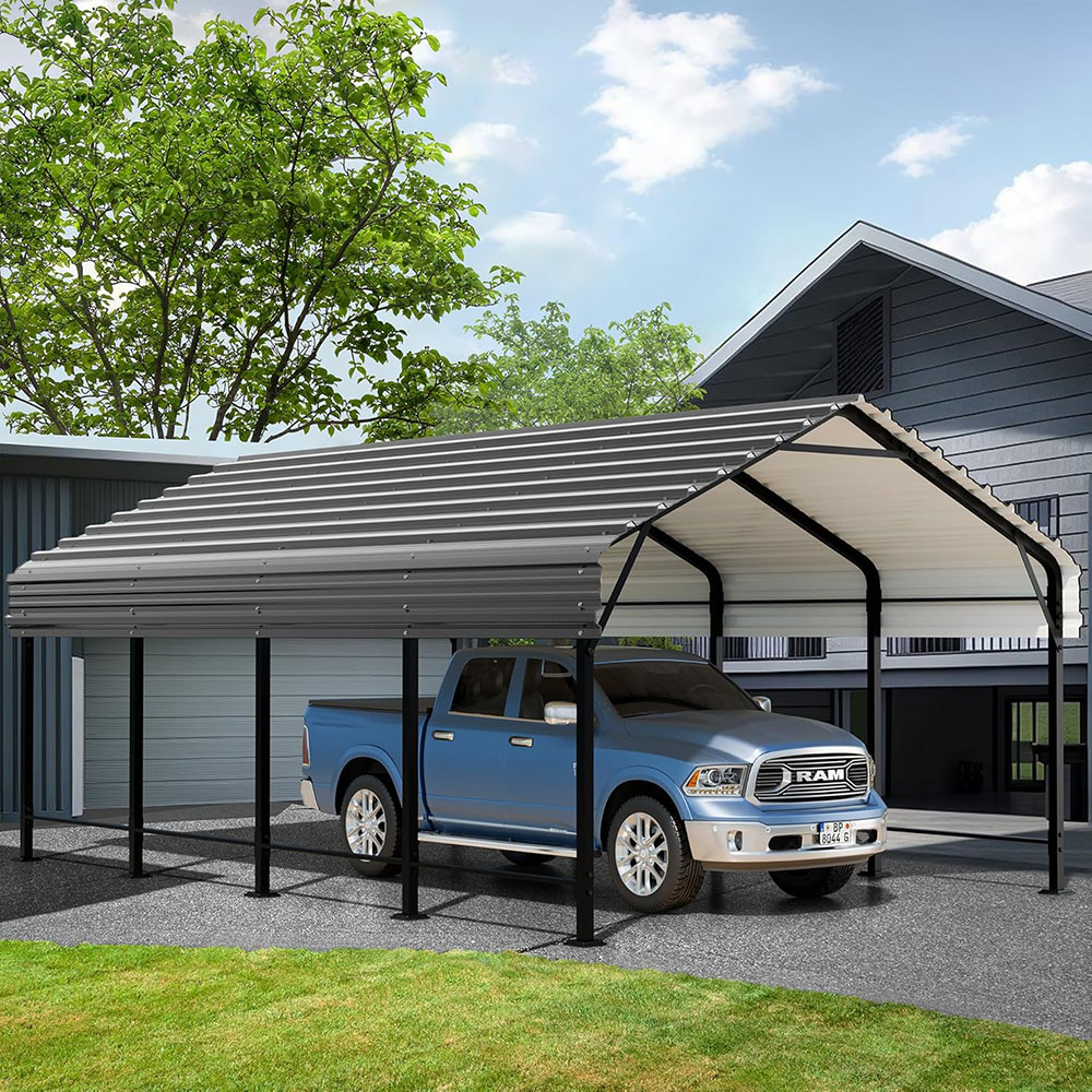 JAMFLY 12X20 FT Carport, Heavy Duty Carport Canopy with Galvanized Steel Roof and Frame