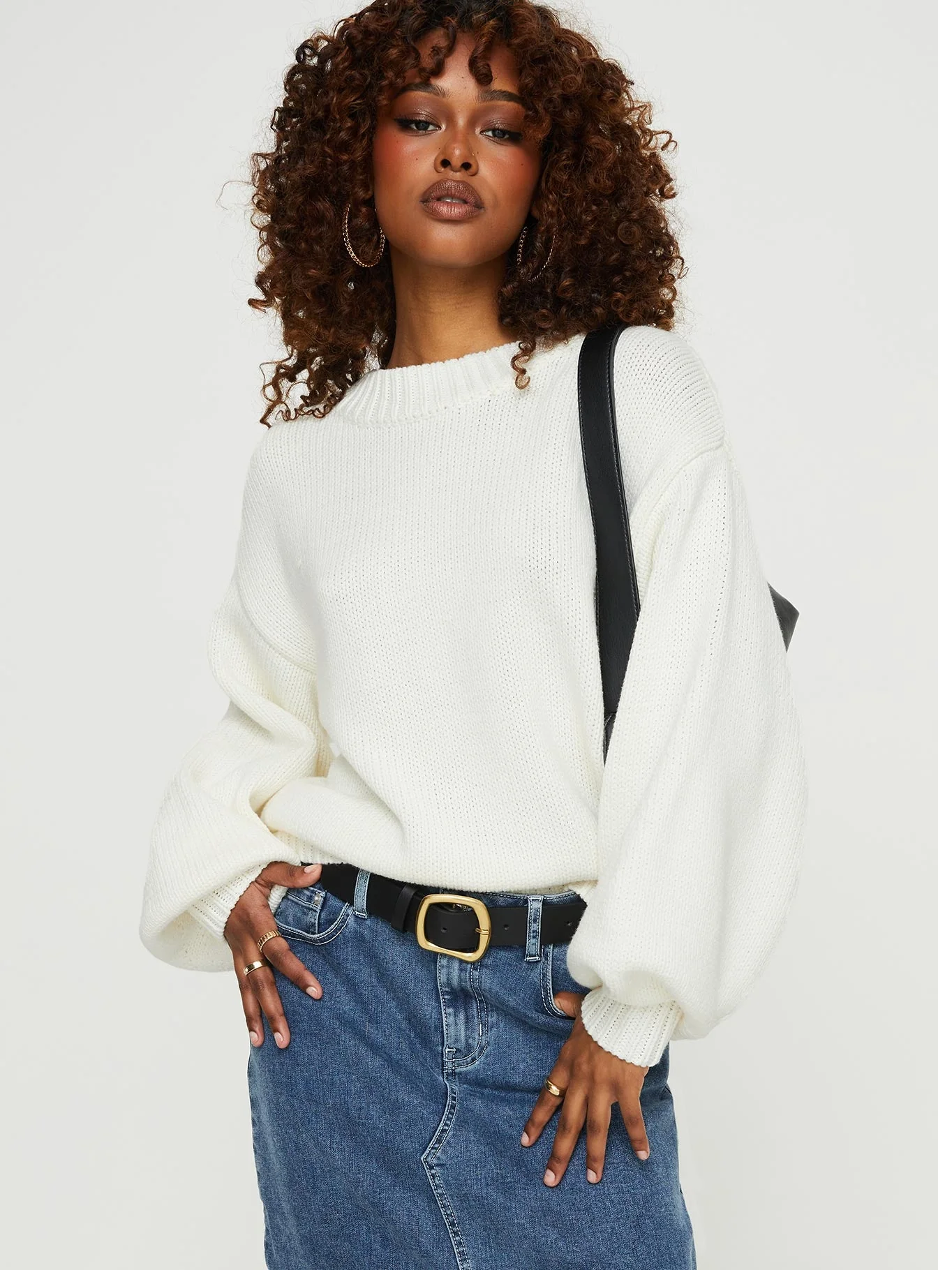 Harmony Balloon Sleeve Knit Sweater White