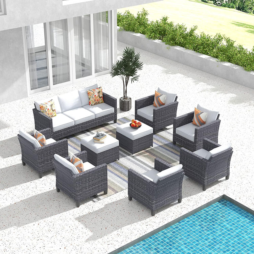 ovios Patio Furniture Set, Outdoor Wicker Rattan Sofa Couch with Chairs