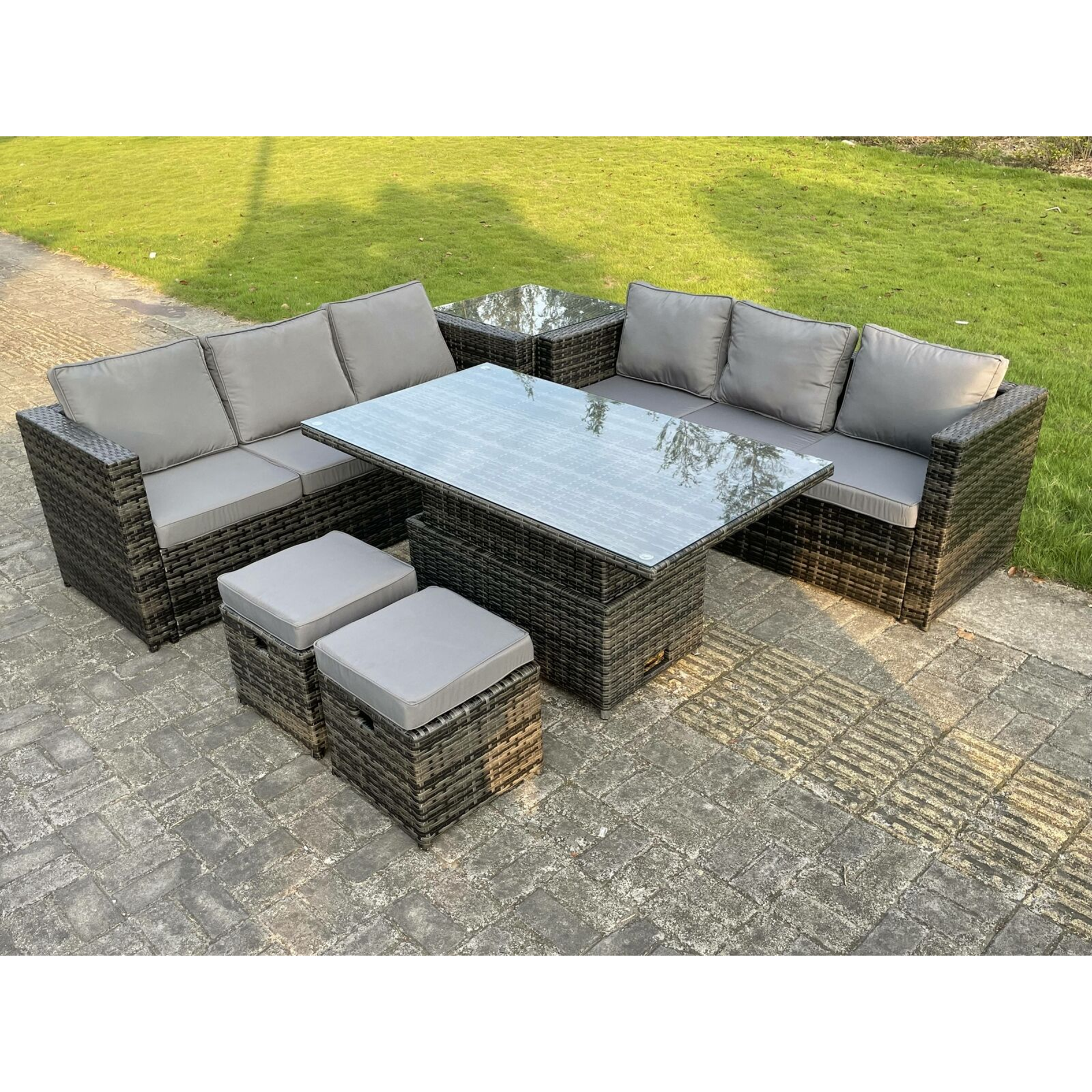 Wicker Rattan Garden Furniture Raised Table Setting Footrest Dark Grey Mix