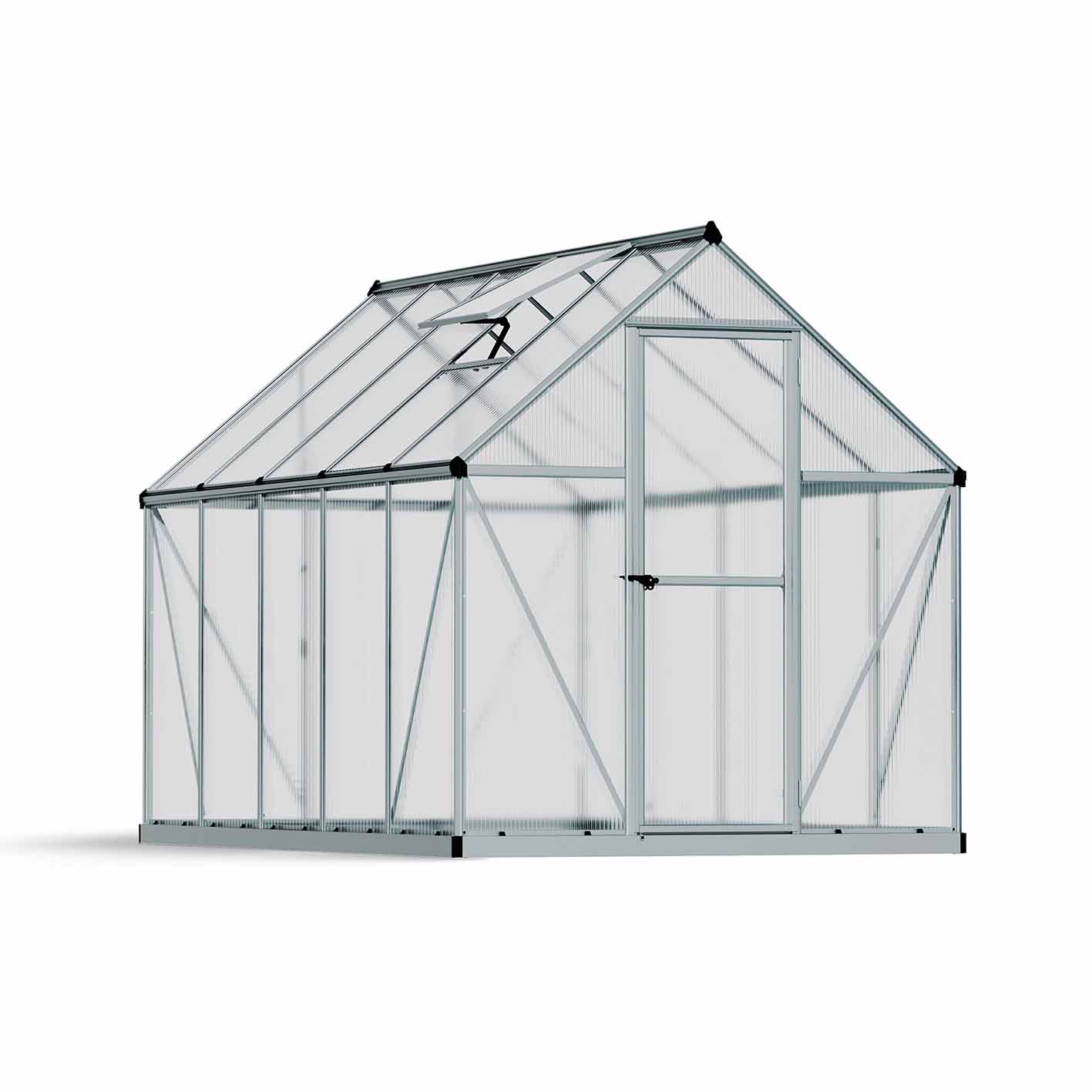 Palram Canopia Mythos 6x10 Silver Greenhouse -TwinWall Polycarbonate, Aluminum Frame, Base Included